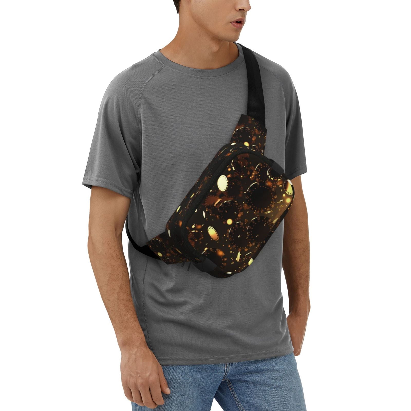 Picia Classical Golden Casino Print Square Double-Layer Waist Bag Mini Adjustable Waist Belt Bag Exercise Running Travel Hiking