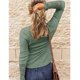 thumbnail image 3 of Camisas de manga larga para mujer, color puro, casual, con botones, estilo túnica, elegante para uso diario, 3 of 5
