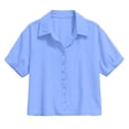 thumbnail image 5 of YVNAURA Women's Plus Size Button Down Roll Up Cuffed Short Sleeve Shirt Casual Collared Blouse Summer Lightweight Breathable Wrinkle Free Tops for Curvy Women Office Daily Wear, Blue,L, 5 of 5