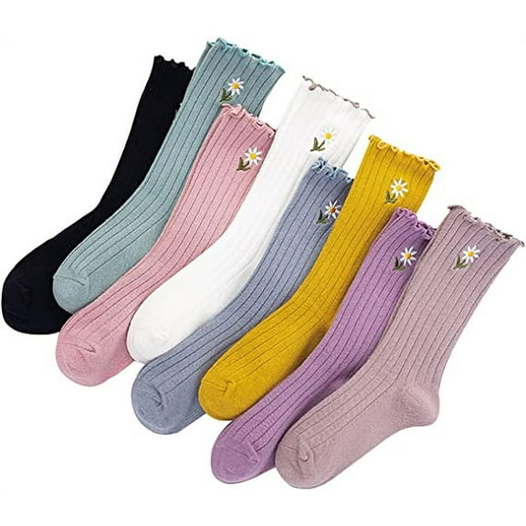 Women's Cotton Socks, 8 Pairs Womens Fun Novelty Crew Colorful Patterns Super Soft Fashion Casual Socks