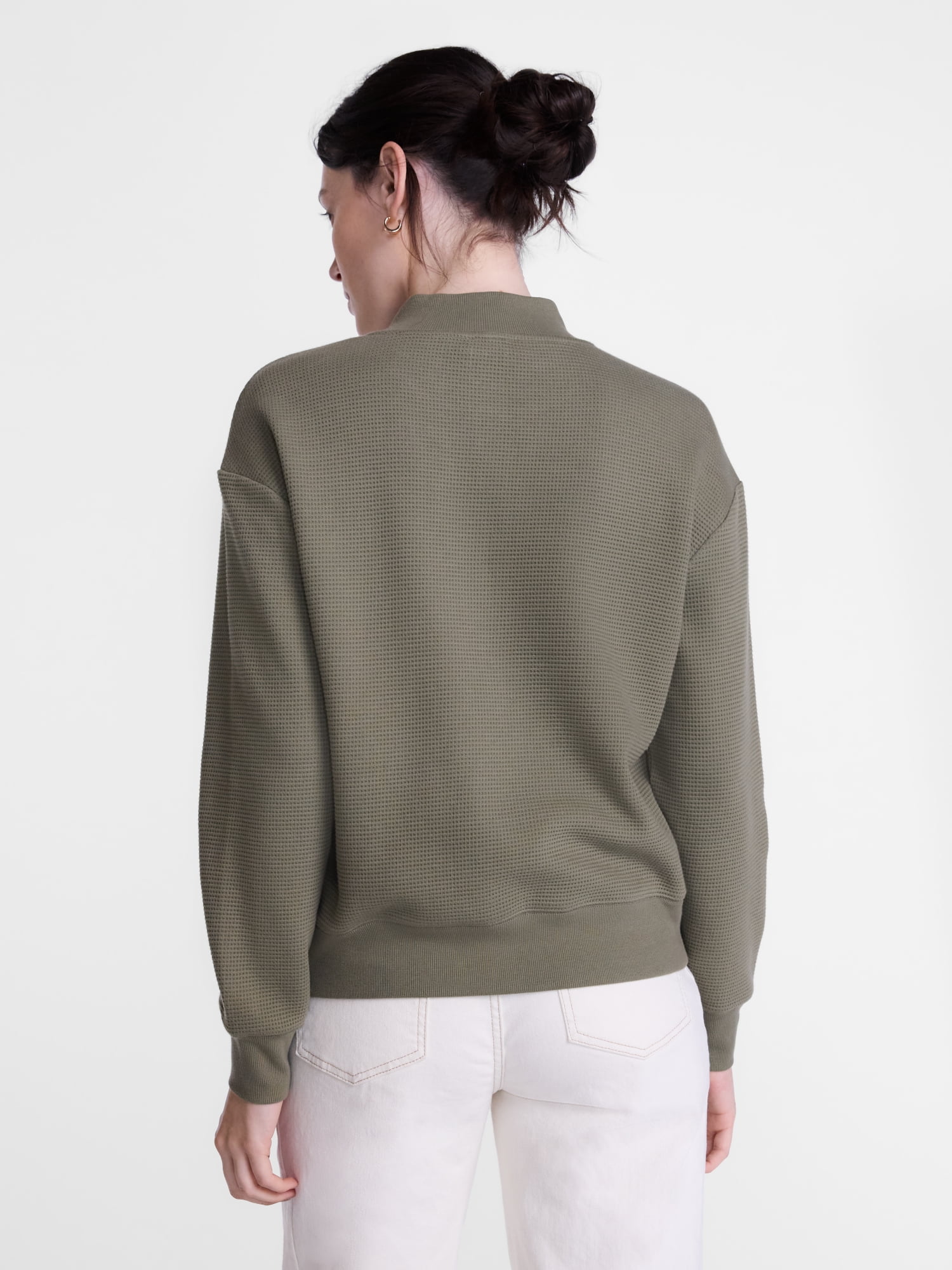 Scenario Women's and Women's Plus Waffle Knit Button Top with Long Sleeves, Sizes XS-4X
