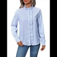 thumbnail image 2 of Blusas de Oficina de Larga con Cuello Alto y Botones A Rayas para Mujer Azul XL, 2 of 10