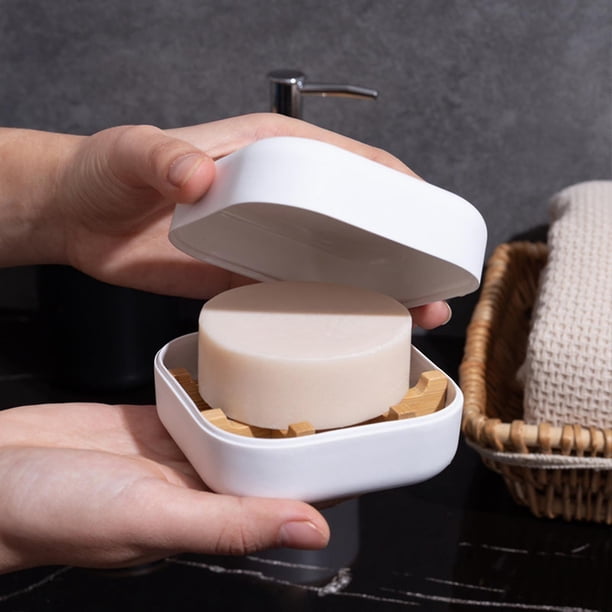 Jabonera de viaje con tapa, jabonera portátil, jaboneras de bambú para viajes y gimnasios.