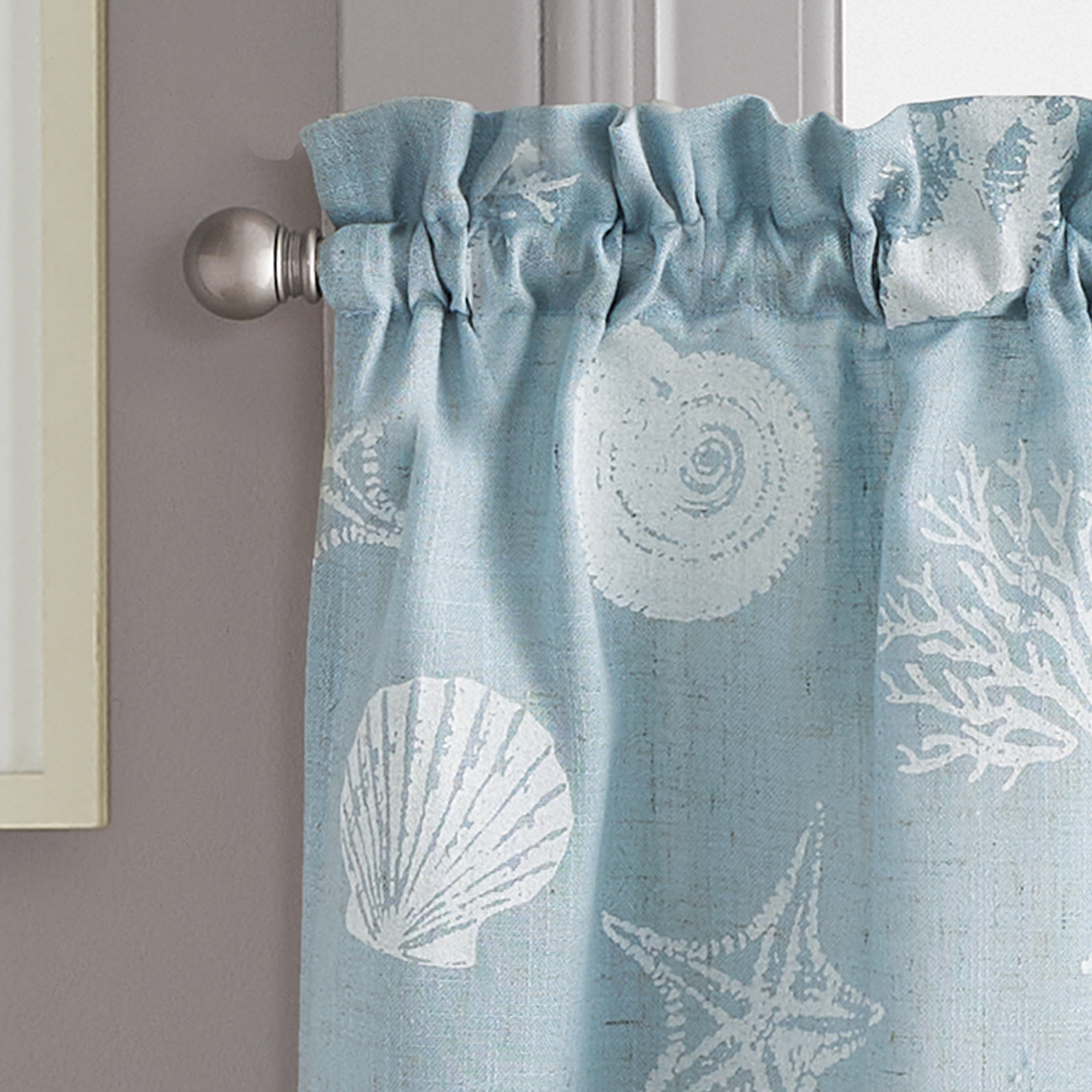 CHF Seashells 36" Tier Curtain, Pair, Printed, Aqua, Adult