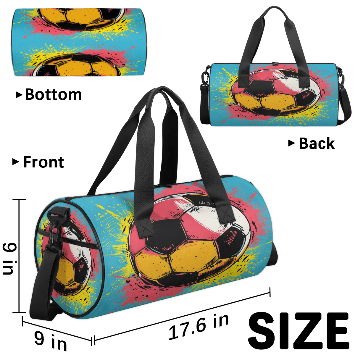 Qzjjjmy Soccer Bag for Boys Sport Duffel Bag Kids Men Girl Gym Bag Travel Duffle Bag