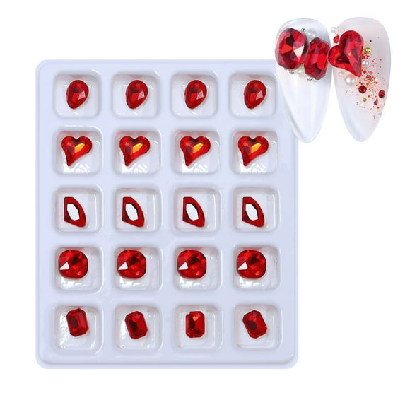 huanledash 20Pcs/Box Nail Rhinestone Multi Shapes Lustrous Shining Long Lasting 3D Nail Decoration Resin Water Drop Heart Nail Art Rhinestones Kit Craft Supplies