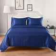 thumbnail image 4 of Soft Silk 3 PC Duvet Cover Set with Fitted Sheet 15" Inches Deep Pocket (1 Fitted 1 Duvet Cover 2 Pillow Shams) 800 Thread Count King Size Navy Blue Solid, 4 of 5