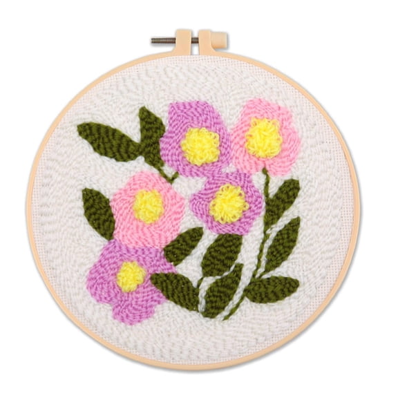 Flower Punch Needle Embroidery Kit for Beginners, DIY Cross Stitch Starter Set with Patterned Fabric, Yarn, Embroidery Hoop, Complete Handcraft Kit for Adults, Home Wall Decor Gift