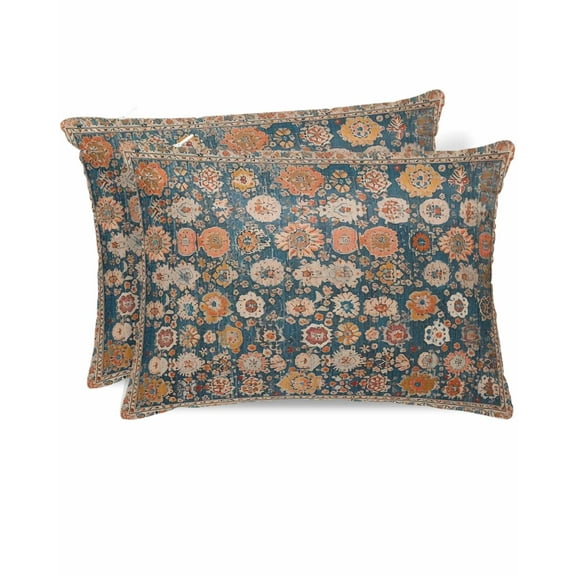 Hokiten Pillow Cases Queen Size Set of 2, Couch Pillow Covers, Blue Flower Print, Satin Pillowcases with Zipper for Hair/Skin, Pillow Protector Cover, Farmhouse Boho Decorative Patterns 20x30 Inches