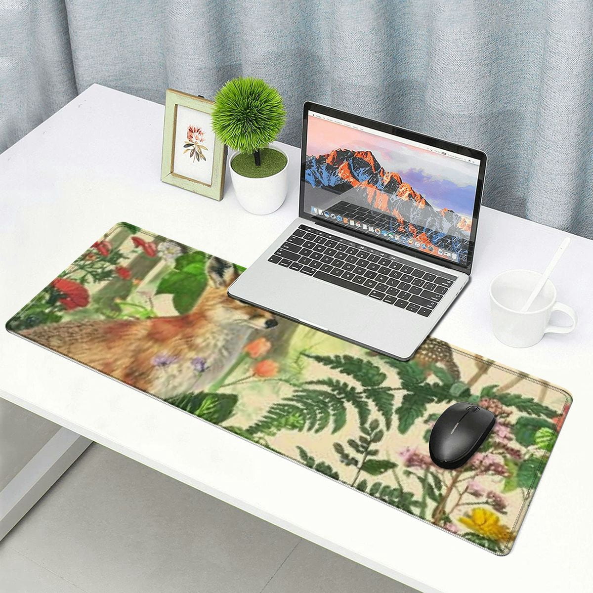 Heduofu Watercolor Forest Animals Desk Mat for Desktop Fox Plants Birds Waterproof Desk Pad for Keyboard Mouse Pads Long Desk Table Portector Desk Writing Mat for Office and Home 31.5x11.8 in