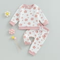 thumbnail image 4 of Douhoow Toddler Girl Fall Winter Clothes 3M 6M 12M 2T 3T 4T Kid Girl Flower Print Long Sleeve Sweatshirt Elastic Waist Long Pants Set 2Pcs Outfit, 4 of 10