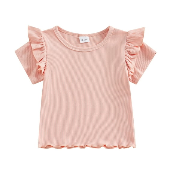 Bagilaanoe Toddler Baby Girls T-Shirts Solid Color Fly Sleeve Ribbed Tees 12M 18M 24M 3T 4T 5T Kids Summer Casual Tops