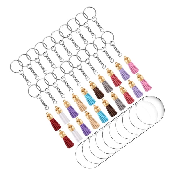 Naiovety 120 Uds. Llavero acrílico en blanco DIY para hacer manualidades, disco circular transparente, mano de obra fina, juego de borlas DIY para adorno Artesanía Naiovety HA019818-00