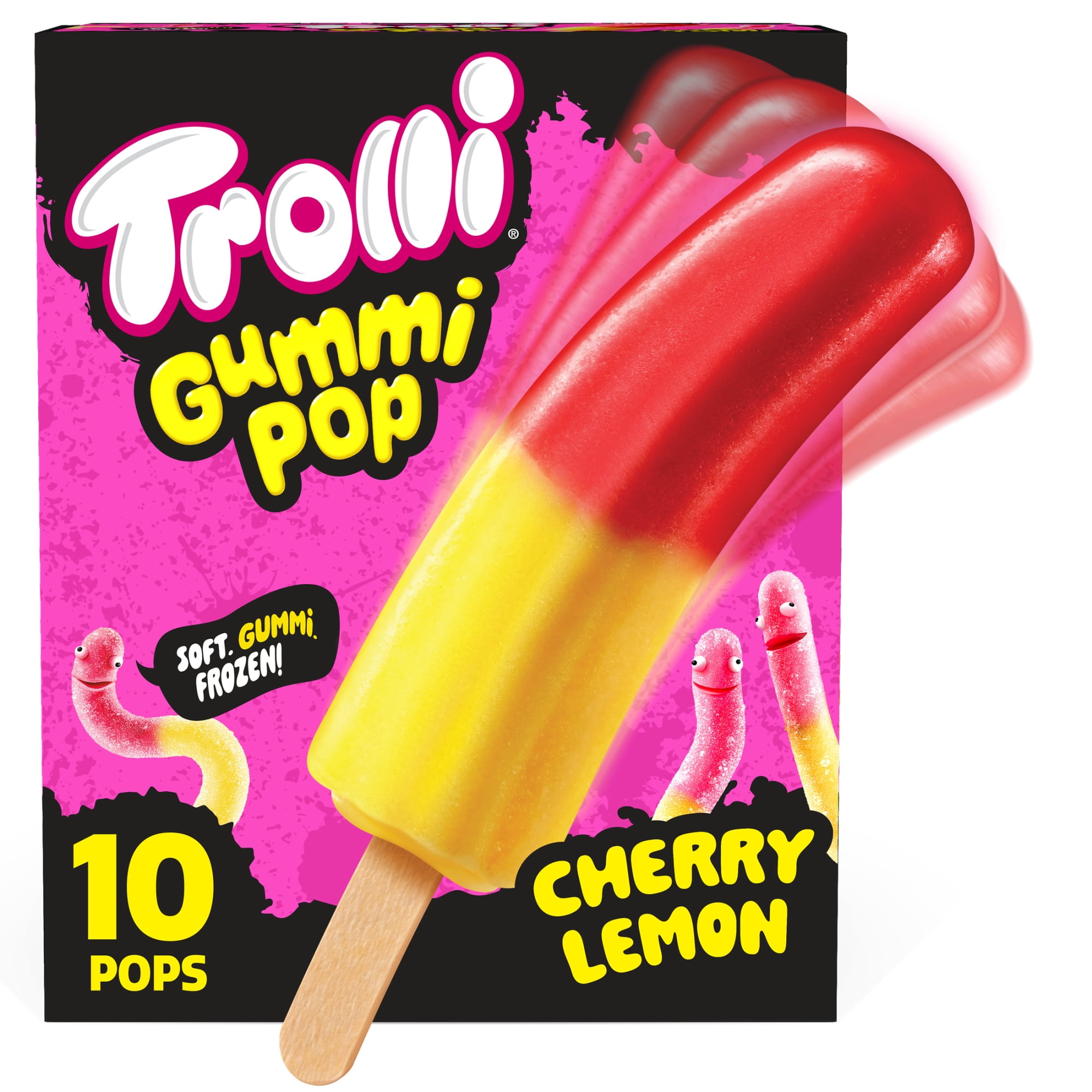 Trolli Frozen Gummi Ice Pops Chewy Sour Gummy Candy Frozen Dessert Snacks, Cherry Lemon, 10 Count