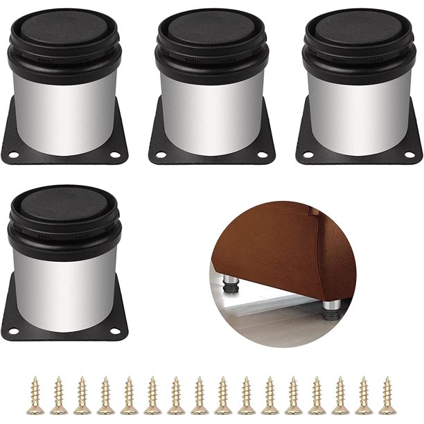 Juego de 4 patas ajustables para muebles, patas de gabinete de 50 x 60 mm, patas de escritorio de acero inoxidable con tornillos, para cama y sofá, altura ajustable (0-15 mm) reemplaza las patas de la