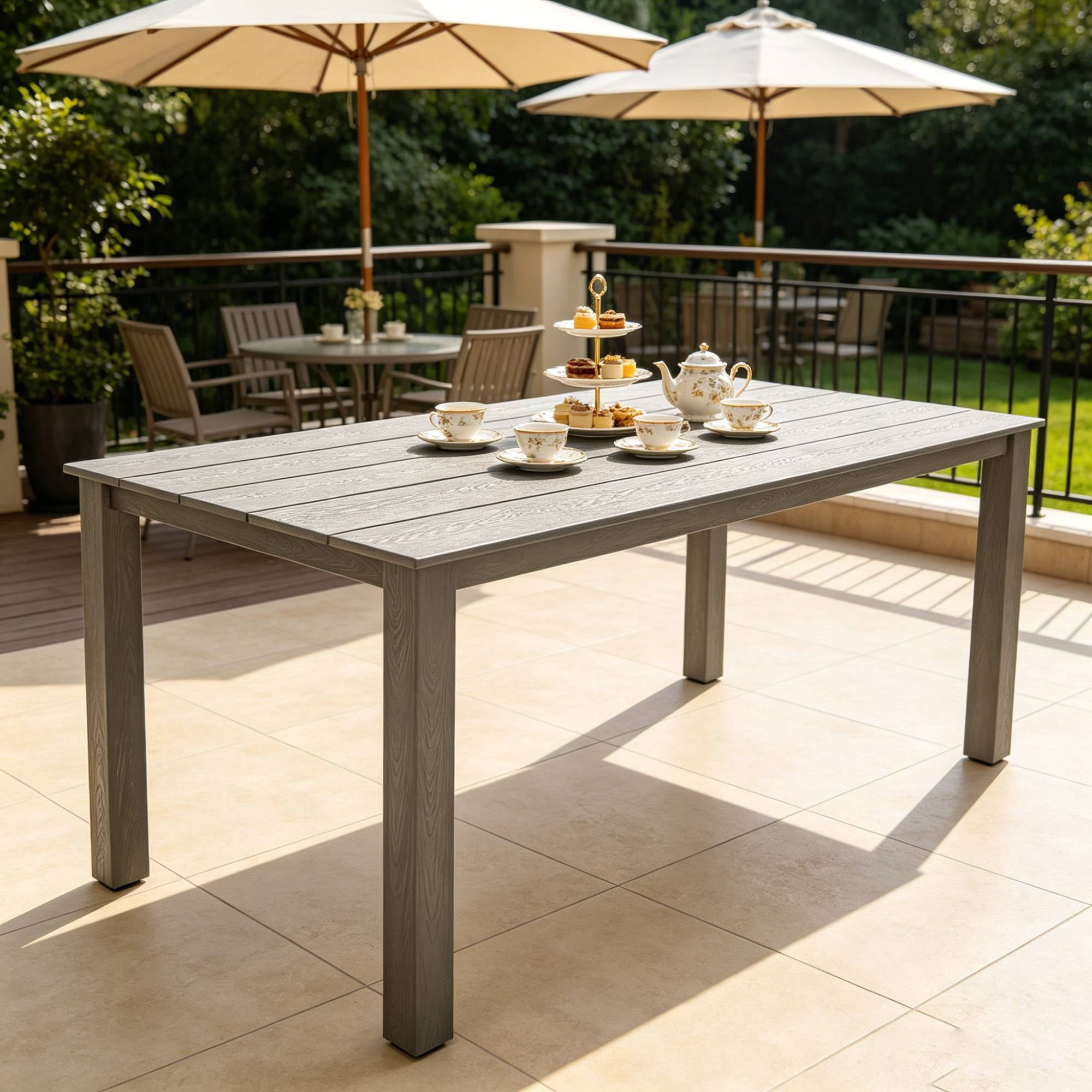 Leumius 68.9" Outdoor Dining Table for 6,All-Weather Furniture Table with Umbrella Hole for Outdoor Picnics & Patio,Backyard,Gray