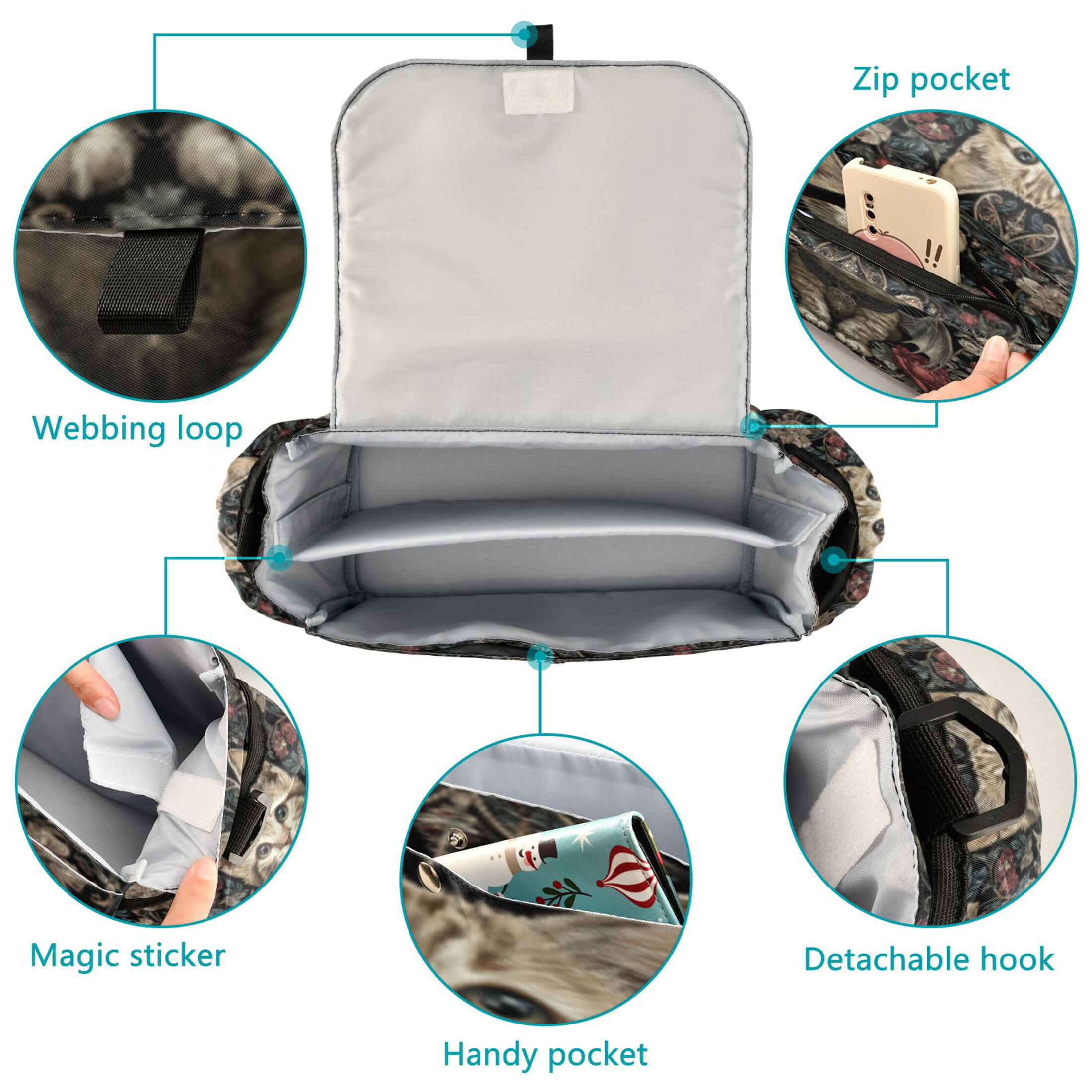 DIXRUYEE Stroller Organizer Gothic Winged Kitten Printed