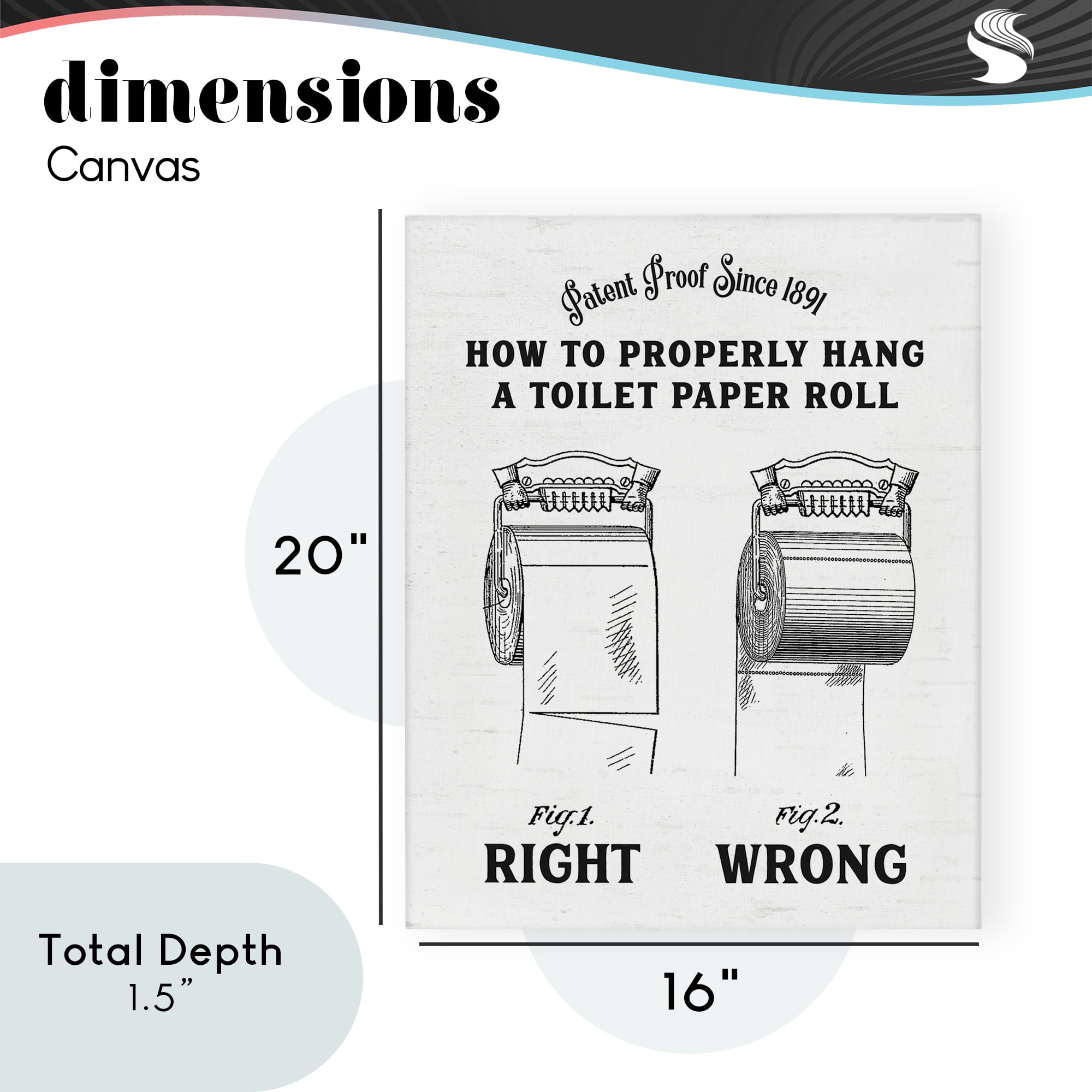Right & Wrong Toilet Roll Canvas Wall Art, design by Lettered and Lined