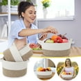 thumbnail image 1 of Cesta de almacenamiento de algodón tejida a mano | Caja bohemia tejida con asas - Organizador multicolor de cuerda para habitación de bebé, ropa, juguetes, toallas, mantas | 3 tamaños | Contenedor, 1 of 5