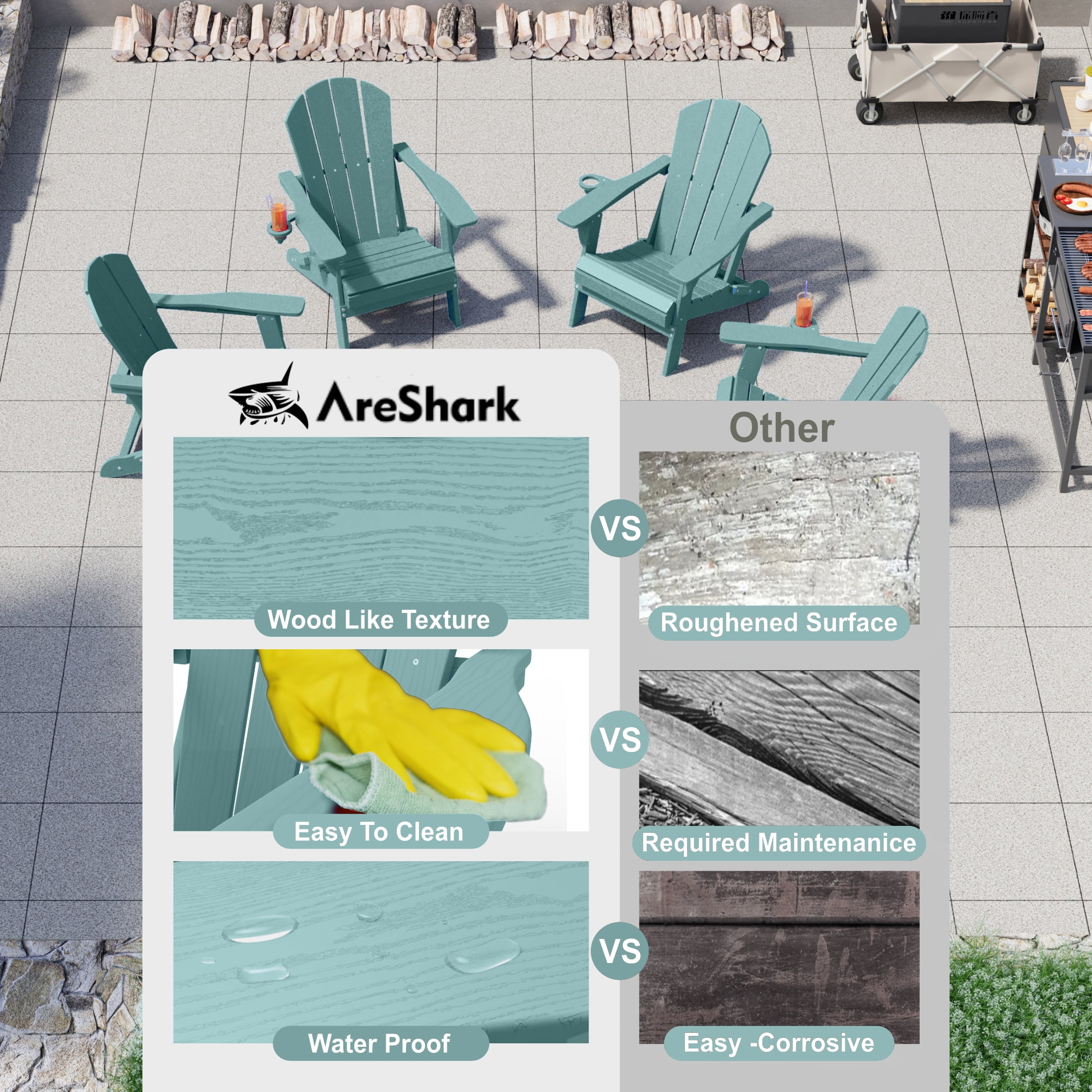 Adirondack Chair,HDPE All-Weather Patio Chairs Outdoor with Cup Holder, Lawn Chair with Weather Resistant for Outside Deck Lawn Garden, Weight Capacity Up to 380 Lbs –Aruba Blue