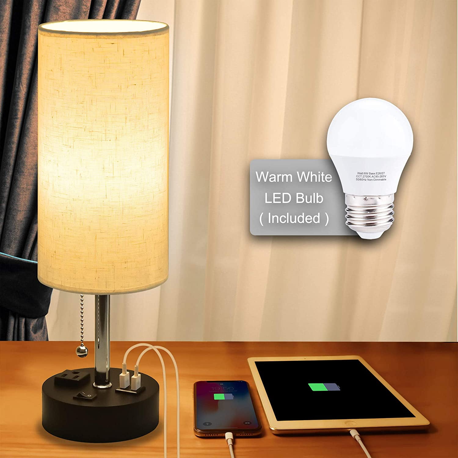 Usb Bedside Lamp Cotanic Modern Table Lamp With Charging Ports Nightstand Lamps For Bedrooms Cylindrical Minimalist Walmart Canada