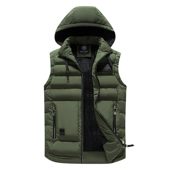 AnuYalue Puffer Vest with Hoodie Mens Winter Warm Zip Up Quilted Vests Casual Outdoor Sleeveless Jacket with Zip Pockets