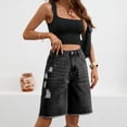 thumbnail image 6 of Women's Distressed Denim Shorts, Solid Color Five-Point Length Ripped Fringe Hem Jeans, Edgy Casual Pants for Summer Street Style or Music Festivals, Black XL, 6 of 6