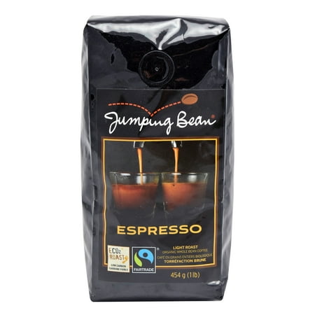 Jumping Bean Light Roast Espresso Fair Trade and Organic Coffee Bean, Whole Bean - 1 lb