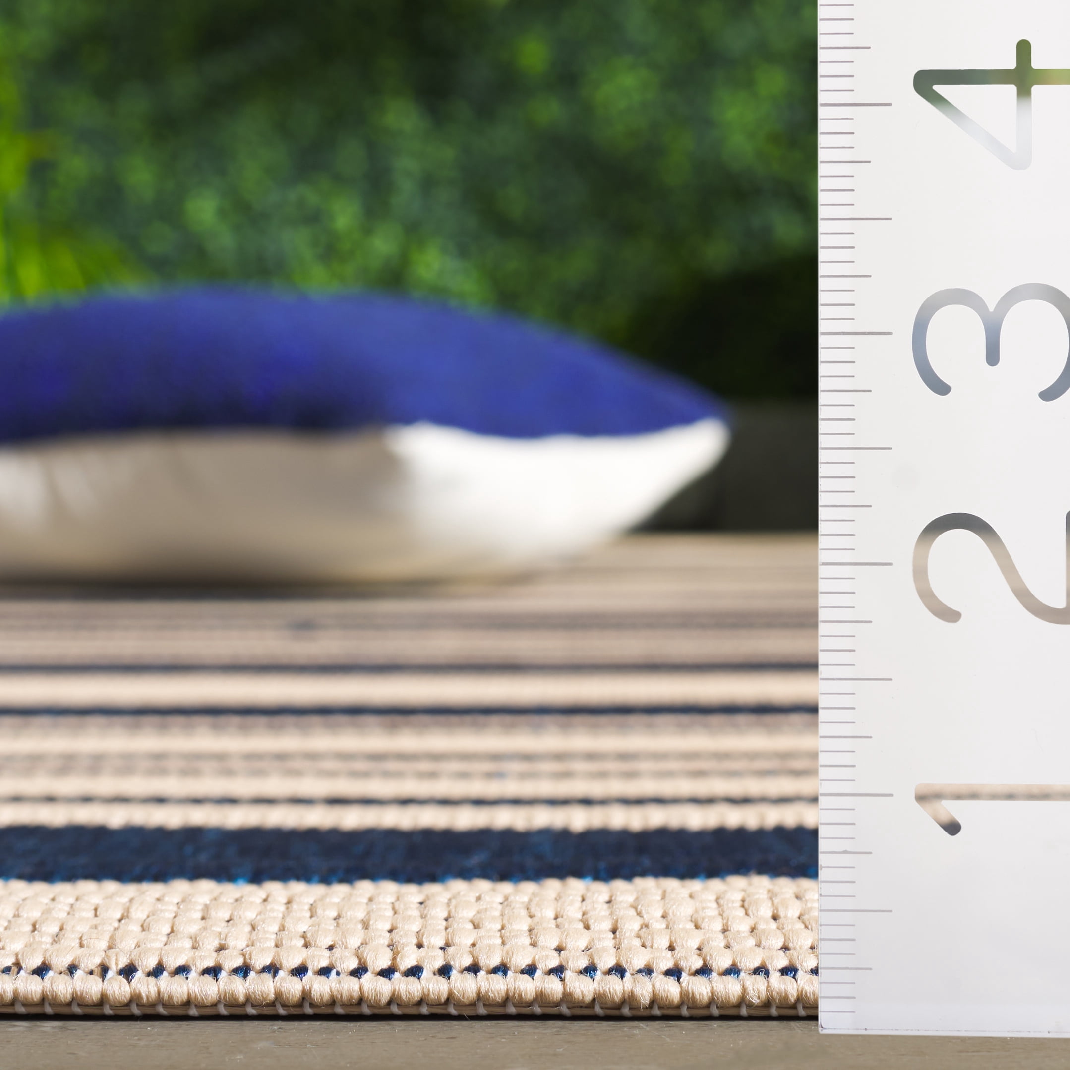 Safavieh Courtyard Caroline Striped Indoor/Outdoor Runner Rug, Navy/Beige, 2'3" x 18'