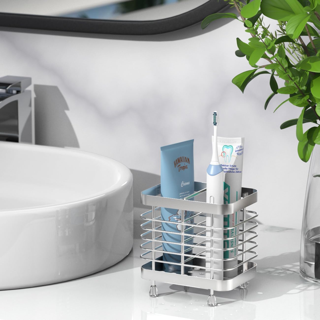 Luxspire Stainless Steel Wall Mounted Toothbrush Holder, 2-Slot, Silver photo 3