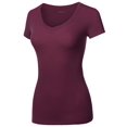 thumbnail image 3 of FashionOutfit Women's Solid Basic Various Colors V-Neck Short Sleeves Top, 3 of 4