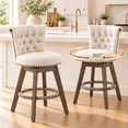 thumbnail image 3 of PAPROOS Beige Swivel Bar Stools Set of 2, 26" Counter Height Bar Stools with Back, Upholstered Velvet Bar Chairs with Nailhead Trim and Solid Wood Legs for Kitchen Island & Home, 3 of 11