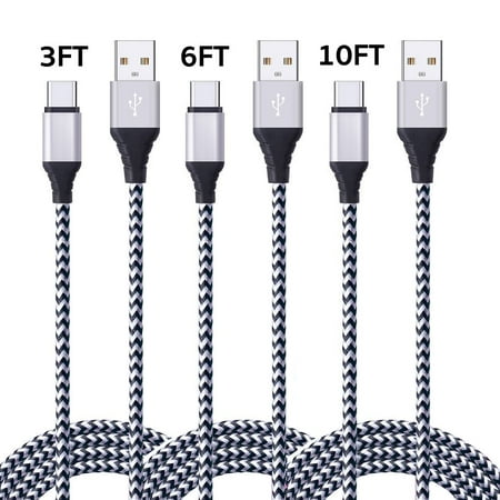 USB C Charger Cable, 3FT 6FT 10FT Samsung Galaxy S9 Plus Charging Cable,Extra Long Fast Nylon USB Type C Charging Cord for Google Pixel 3/2 XL,Galaxy S10 S9 S8 Note 8,LG V40/G7,OnePlus 6T