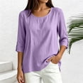 thumbnail image 2 of Vivianyo HD Women's Round Neck 3/4 Sleeve Blouse, Casual Woven Top for Women Everyday Wear, Women's Purple, Sizes S-2XL, 2 of 8
