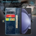 thumbnail image 4 of Smooth Retro Premium Flip Leather Phone Case for Samsung Galaxy Z Fold 5 5G Case Wallet with Card Holder Kickstand 7.6'' Fold5 Book Cover (Blue,Z Fold 5), 4 of 18