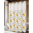 thumbnail image 2 of No Hook Shower Curtain with Snap-in Liner, Spring Daisy Waterproof Fabric Bathroom Curtains, Country Watercolor Yellow White Floral Leaf Bath Curtains & Mesh Top Window Stall 48"x72", 2 of 9