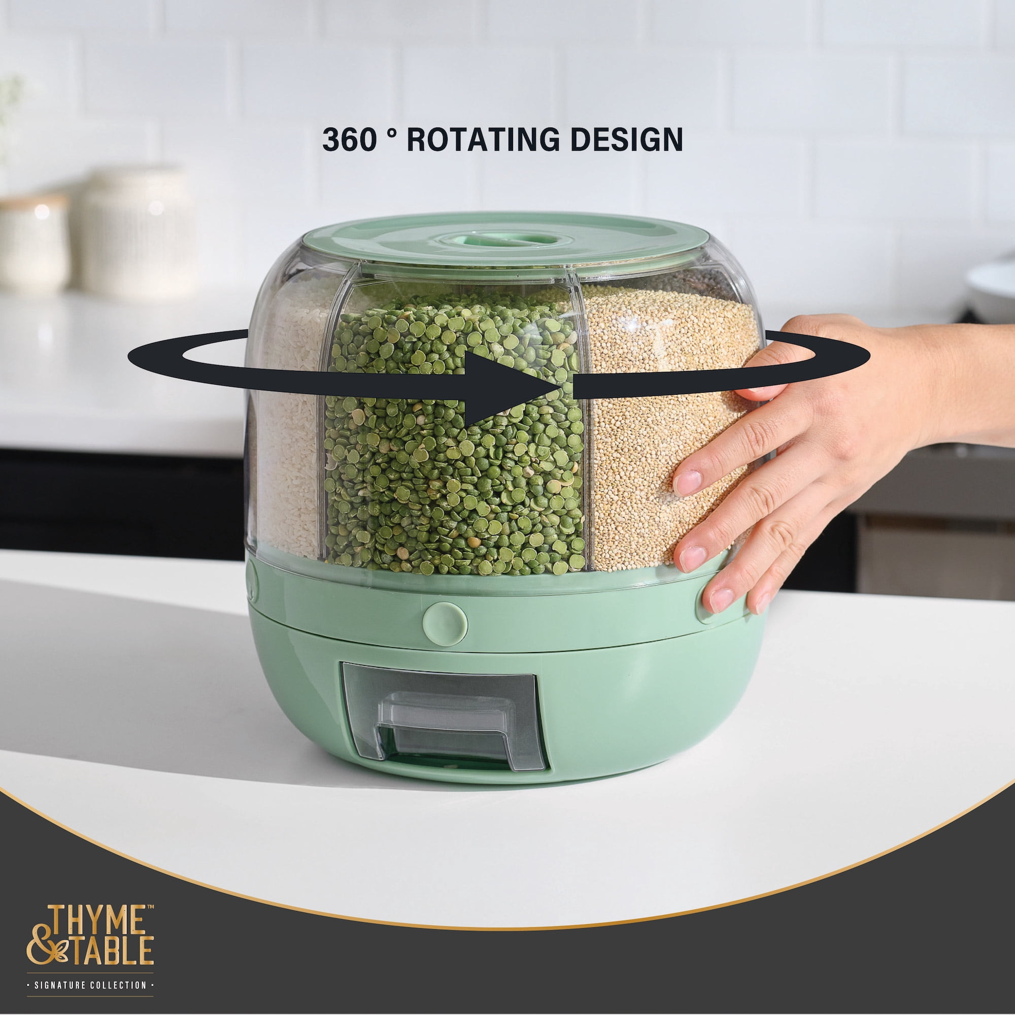 Thyme & Table 6 Section Rotating Plastic Food Storage Dispenser with Removable Drawer, Green