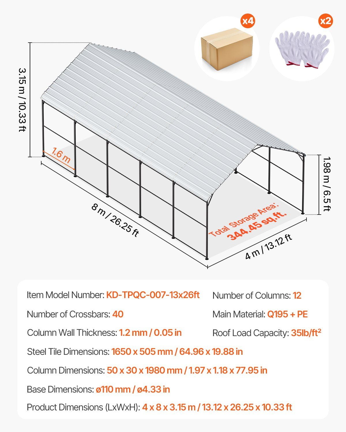 13x26FT Metal Carport Heavy Duty Outdoor Car Shelter Garage with Galvanized Steel Roof, Reinforced Frame, and Side PE Tarp, Weatherproof Car Canopy for Cars, Boats, and Equipment Storage