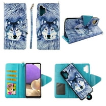 Case For Samsung Galaxy A32 5G Detachable Magnetic Wallet Pu Leather Cover Flap Closure Snap-on Book Style Cases Cash Pocket with Card Slots Holder Wrist Strap 2 in 1 Folio Snow Wolf