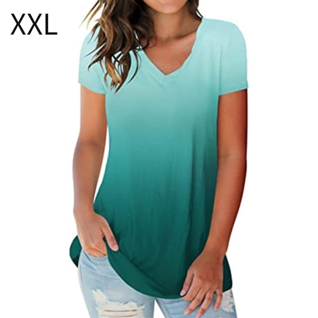 Camiseta de mujer con cuello en V, manga corta, gradiente superior, camiseta informal, verde, XXL Vogacara AP001652-05