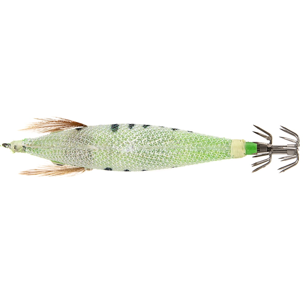 Acheter Leurre de pêche aux crevettes en bois avec batterie, appât dur avec hameçon de calmar, appât pour poulpe, seiche, Jigs, Wobbler artificiel, 7 pièces, 10cm