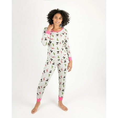 

Leveret Womens Two Piece Cotton Pajamas Dinosaur Grey XS