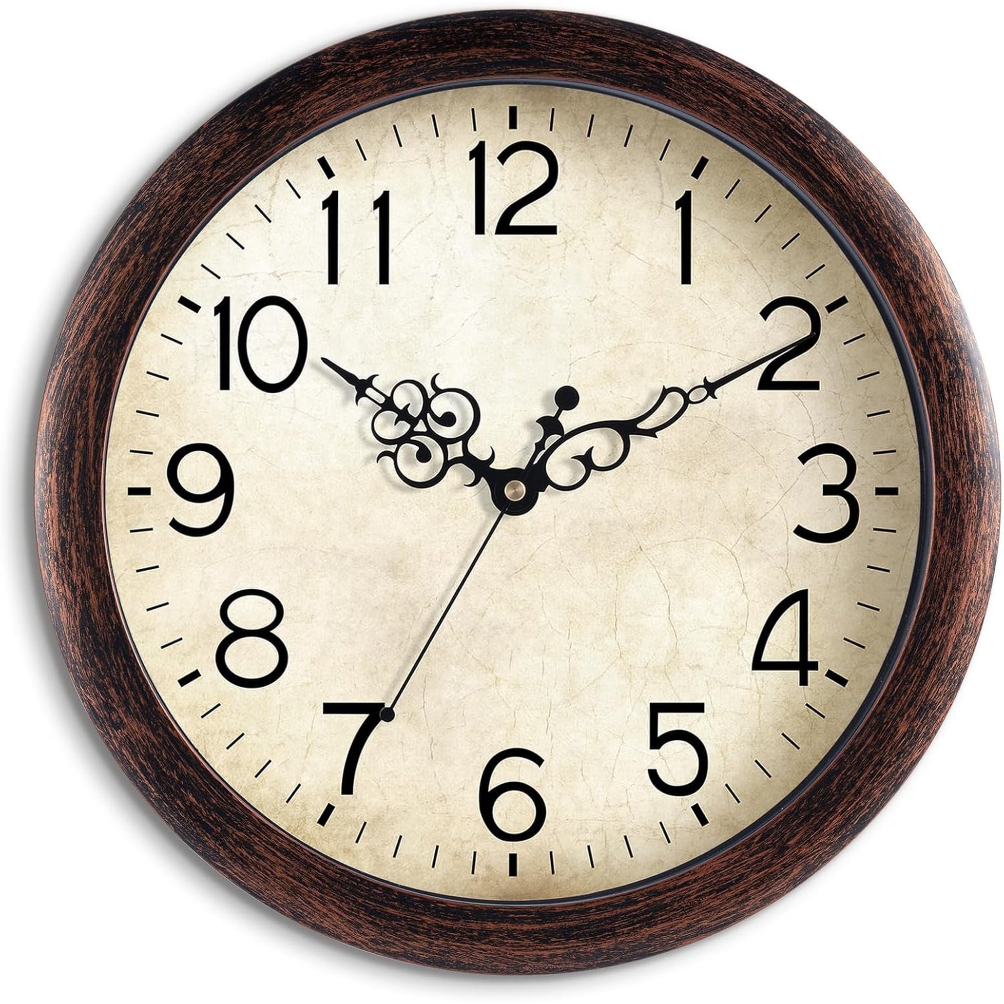 Wall Clock 10 Vintage Battery Operated Non-Ticking Quartz (Bronze)