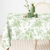 Green Flower Tablecloth Rectangle Floral Fabric Table Cloth Washable Wildflower Table Cover for Picnic Dinner Table Decoration, 60 x 102 Inch