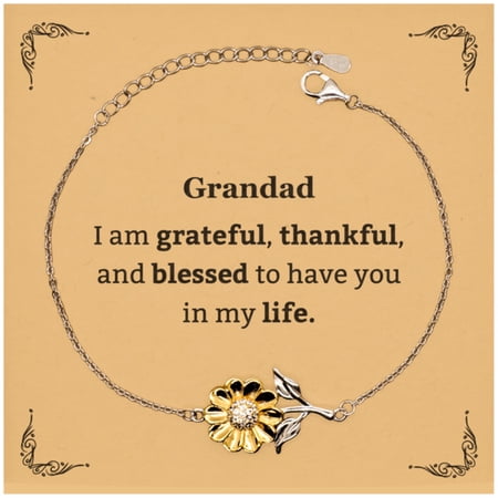 Grandad Appreciation Gifts I am grateful thankful and blessed Thank You Sunflower Bracelet for Grandad Birthday Inspiration Gifts for Grandad