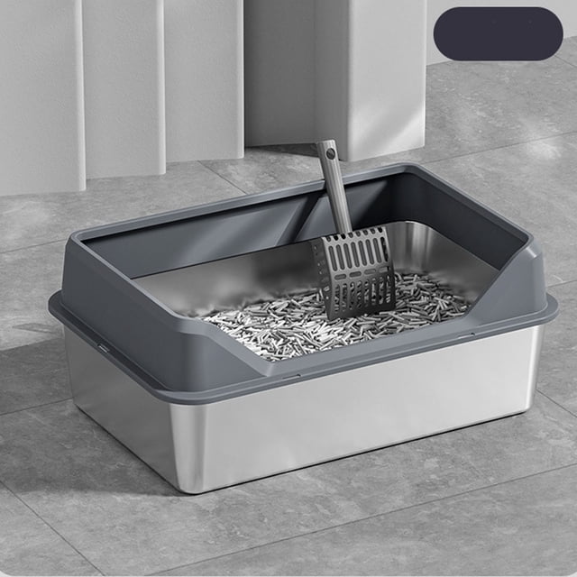 Caja De Arenas Para Gatos De Acero Inoxidable, Bandeja De Arenas Para Gatos De Lados Altos De Metal, Caja De Arenas Para Gatos Grande Con Entrada Superior Antisalpicaduras Con