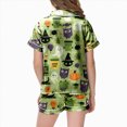 thumbnail image 5 of Cdudpw Halloween Girl Silk Pajamas Sets Ghost Halloween Print Button Up Shirt and Shorts Sleepwear 2 Piece Pjs Outfits(A031-Green), 5 of 5