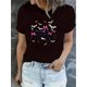 thumbnail image 1 of Camiseta para mujer veranoMinimalist English Butterfly Bat Pattern Print T-shirt, Short Sleeve Crew Neck Casual Top For Summer & Spring, Women's ClothingFather's Day, Mother's Day, New Year, Spring, 1 of 6