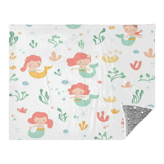 Mermaid Pattern Design 70x55in Flannel Throw Blanket, Double Sided, Soft and Cozy, Glow in the Dark
