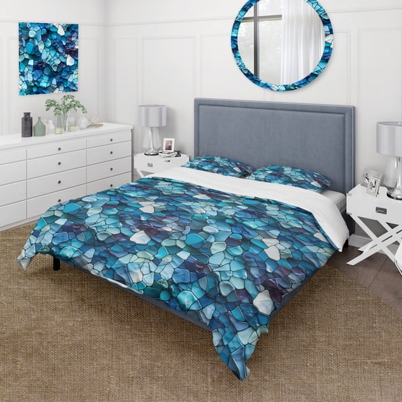Designart "Turquoise Mosaic In Ocean Blue" Tropical Bedding Covert Set - Tropical Bed Set With 2 Shams